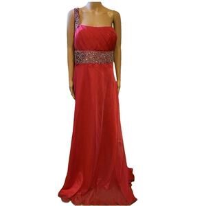 New PARTYTIME Sequined Evening Gown Maxi Dress Formal Wedding Party Light Red 22
